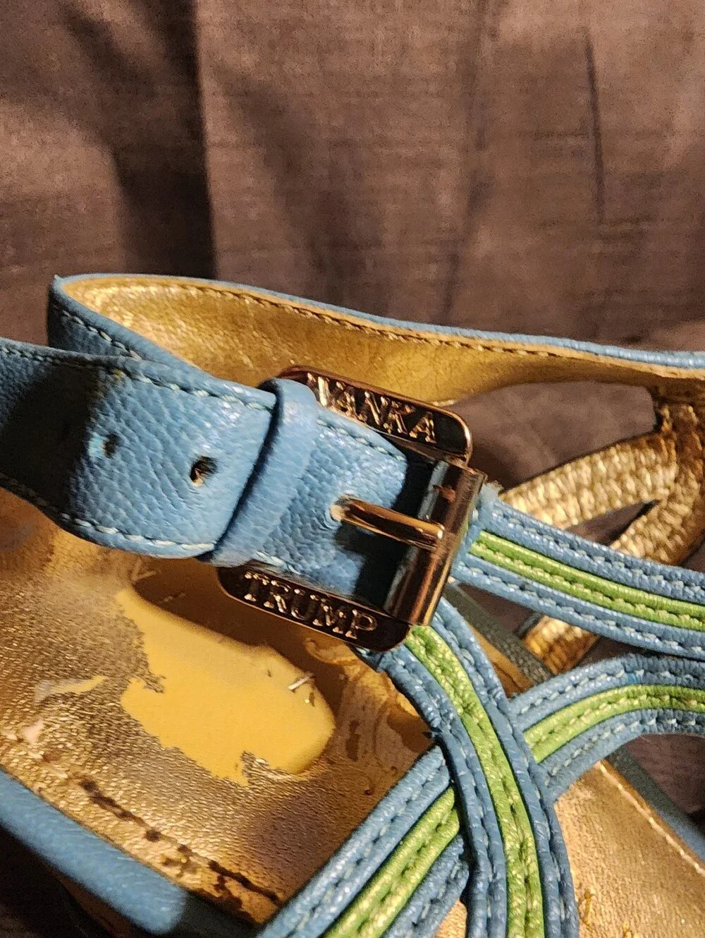 Ivanka Trump Blue Green Cork Platform Wedge Sandals Approx Size 7